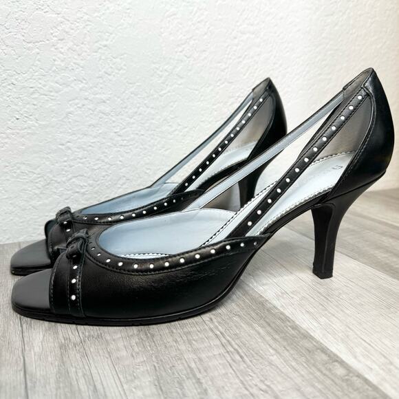 Vintage Y2k Peep Toe Bow Coquette Leather Heels Etienne Aigner Womens Size 10 - Picture 1 of 8